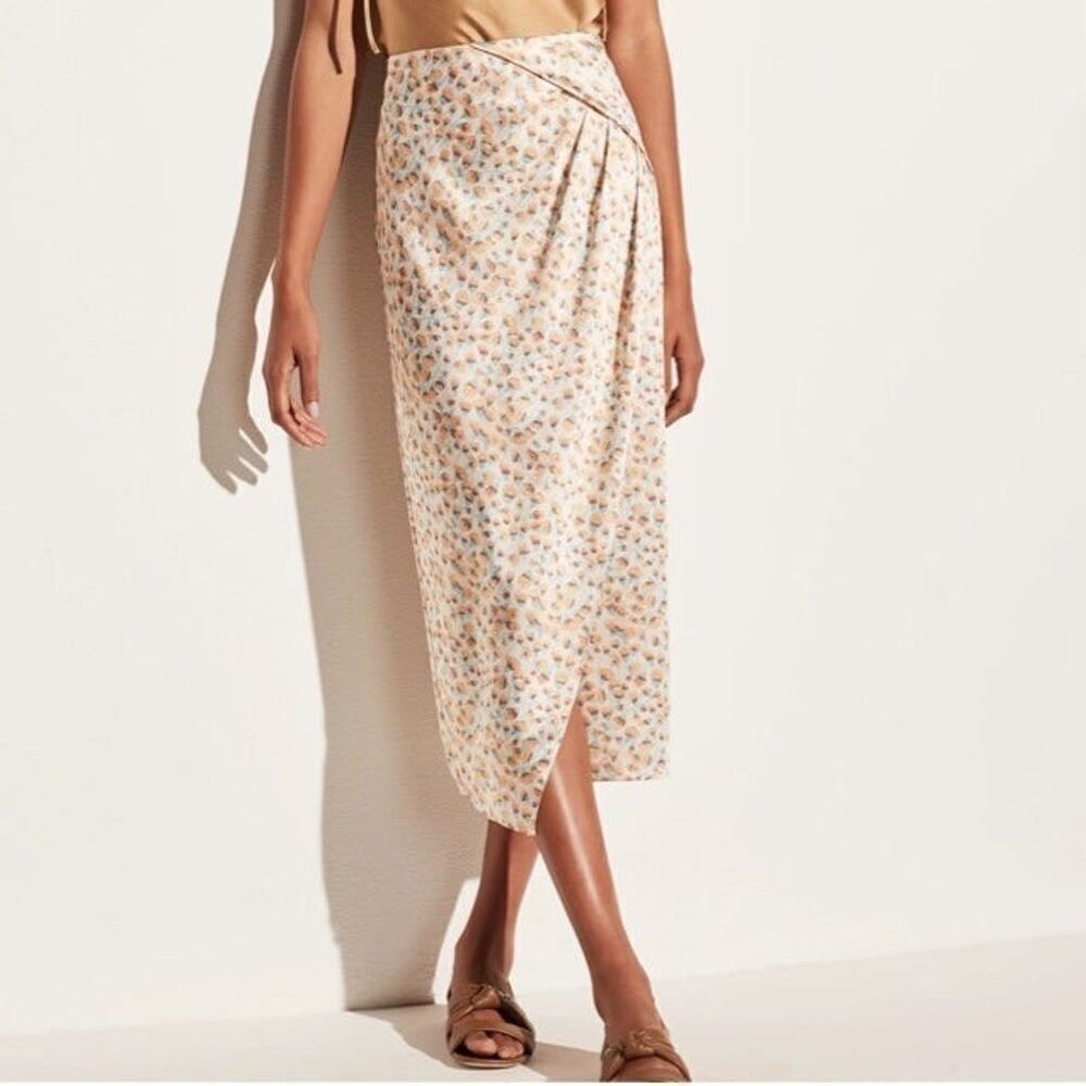 Vince Women's Carnation Asymmetric Cascade Draped Midi Skirt Sz 10 floral yellow